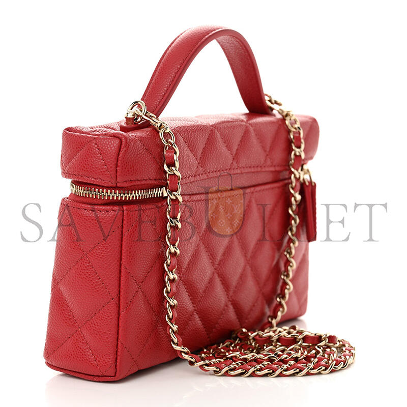 Ch**el master caviar quilted top handle slim vanity with chain red (19*11*5cm)